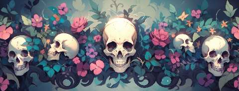 Preview for Skulls-floral-illustration-halloween-social-template-cb038