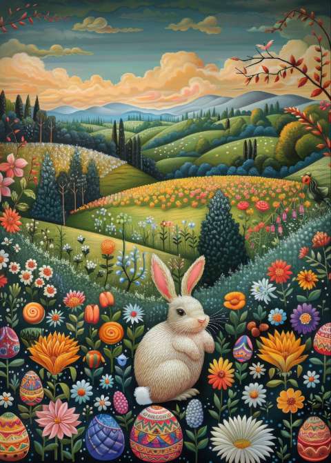Preview for Easter Bunny In Floral Landscape Template