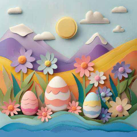 Preview for Easter Eggs In A Paper Art Landscape Template