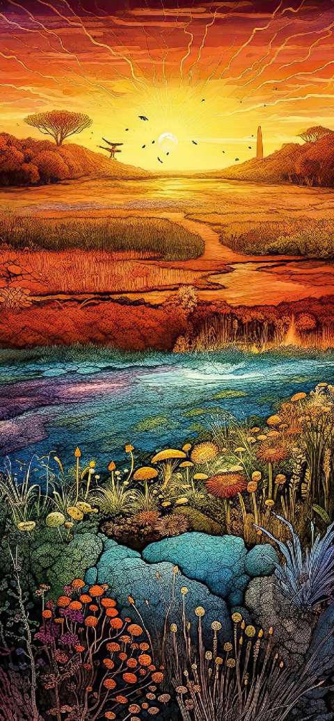 Preview for Surreal-sunset-landscape-fungi-aiwallpaper-template-4b871