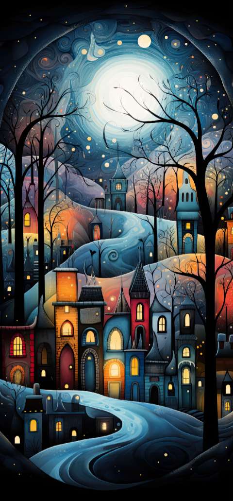 Preview for Whimsical-winter-village-night-sky-christmas-phone-template-87f8e