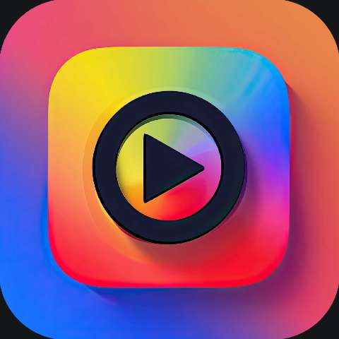 Colorful rounded square app icon with a play button in the center