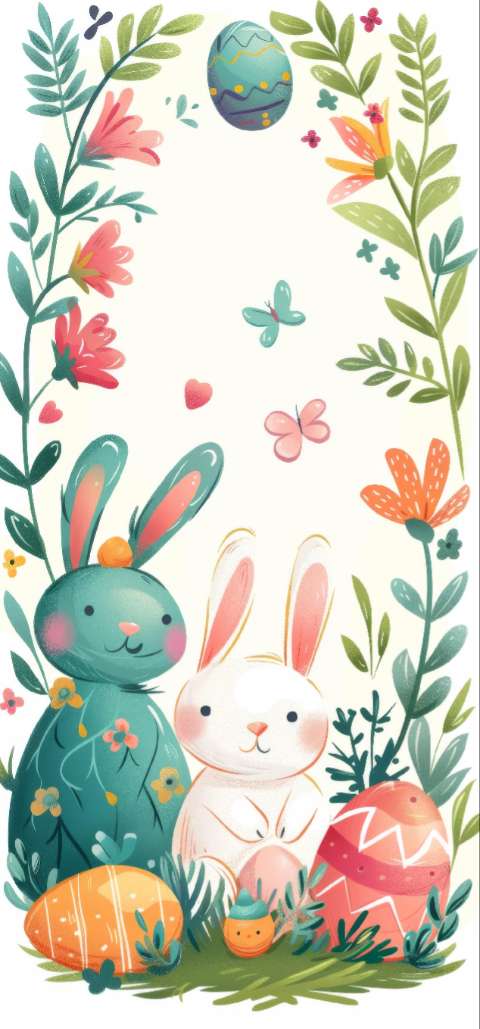 Preview for Easter-bunnies-decorated-eggs-easter-phone-template-981d6