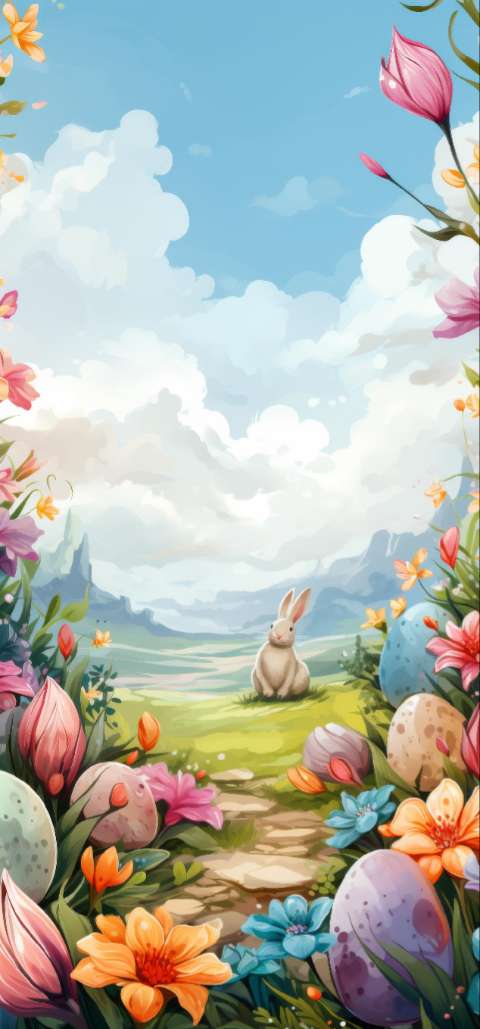 Preview for Easter-bunny-floral-landscape-easter-phone-template-d7473