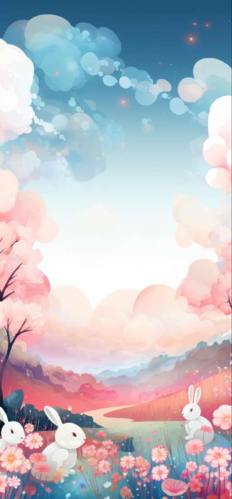Preview for Serene-landscape-rabbits-flowers-easter-phone-template-d69bd