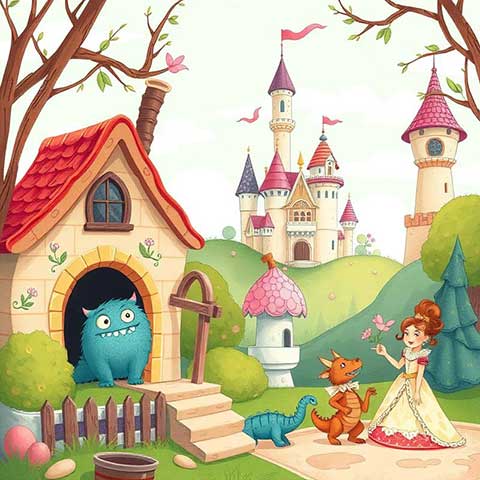 Preview for Fantasy-castle-princess-monsters-aicartoon-template-91a68