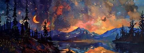 Preview for Night Sky Over Mountains And Lake Template