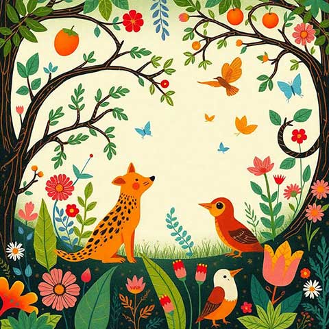 Preview for Whimsical-forest-scene-illustration-aicartoon-template-73b8d