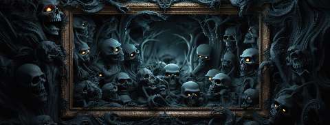 Preview for Dark-skulls-in-ornate-frame-halloween-social-template-b6081