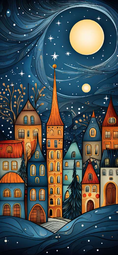 Preview for Whimsical-nighttime-village-scene-christmas-phone-template-a598f