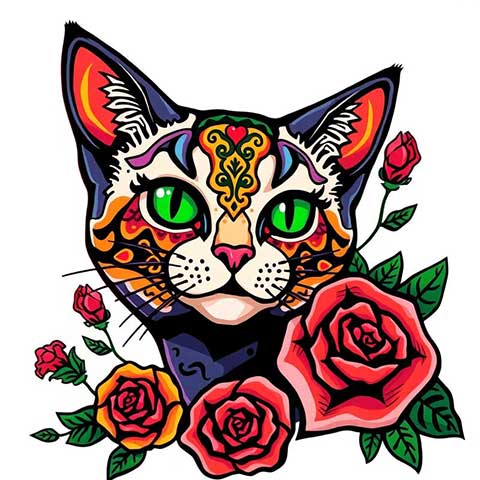 Preview for Sugar-skull-cat-roses-aistickerartstyle-template-7f4a2