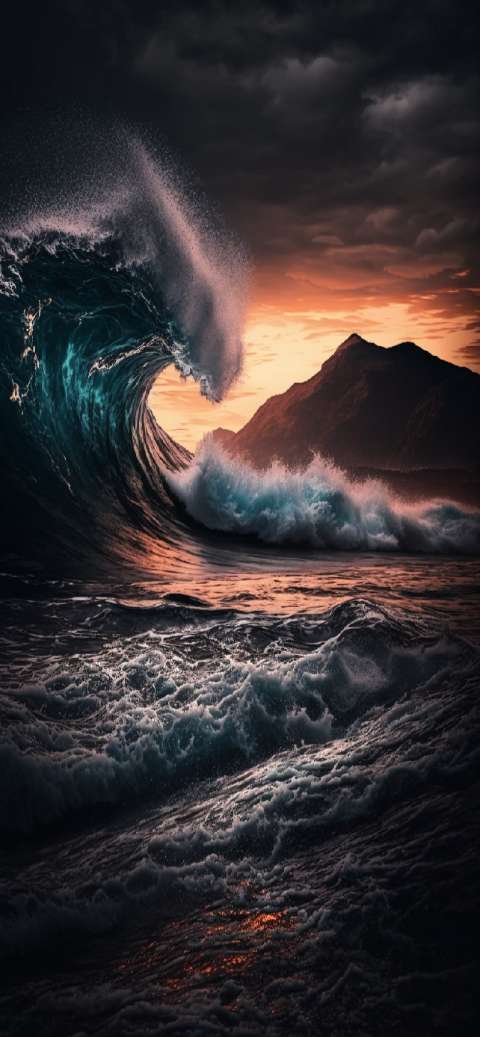 Preview for Dramatic-ocean-wave-at-sunset-aiwallpaper-template-7750e