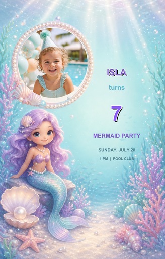 Preview for Mermaid Birthday Invitation Photo Holder Template