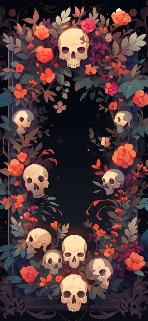 Preview for Skull-floral-border-design-halloween-phone-template-93d56