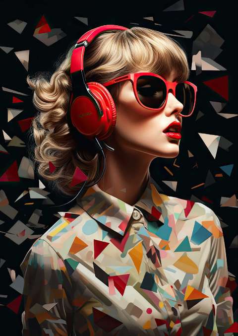 Preview for Woman-red-headphones-geometric-background-taylor-swift-template-c90ca