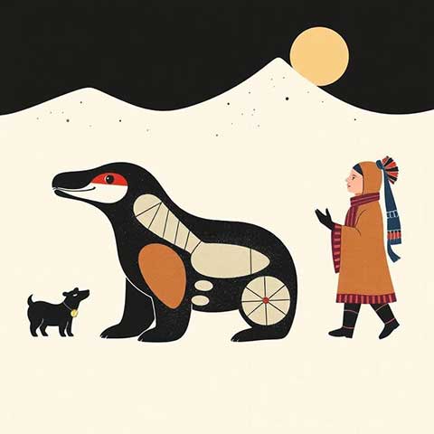 Preview for Indigenous-woman-walking-bear-dog-aiartstyle-template-cfb3c