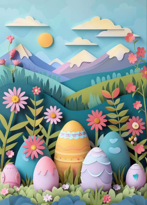 Preview for Easter Eggs In A Vibrant Landscape Template