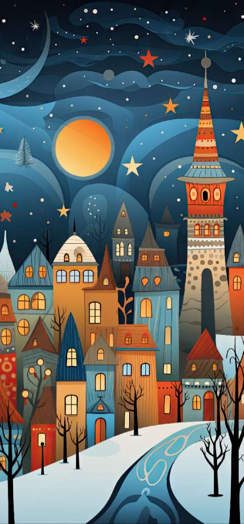 Preview for Whimsical-winter-village-night-scene-christmas-phone-template-24739