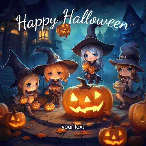 Preview for Halloween-cartoon-witches-pumpkins-halloween-post-template-a8845