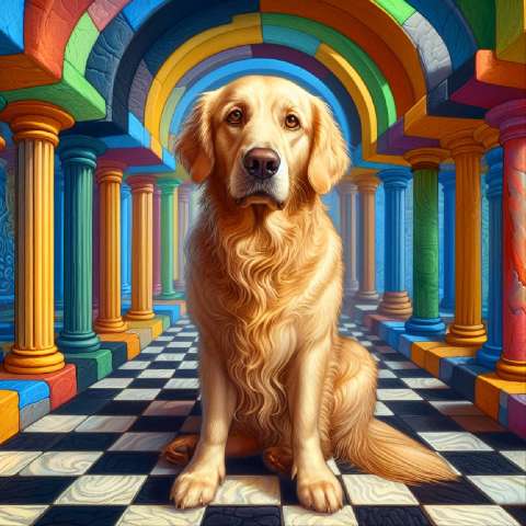 Preview for Golden Retriever In A Colorful Hallway Template