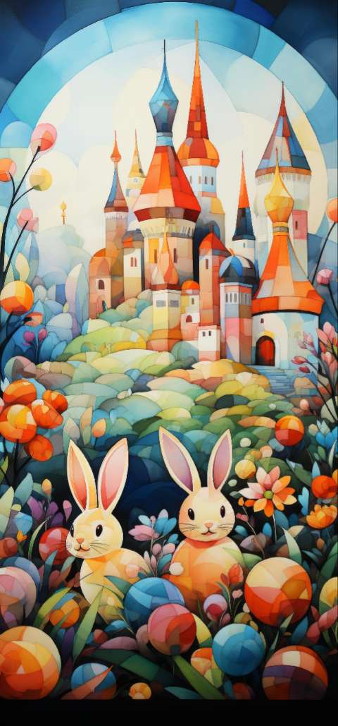 Preview for Easter Bunnies In A Fantasy Castle Garden Template