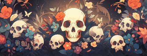 Preview for Skulls-and-florals-art-halloween-social-template-ff987