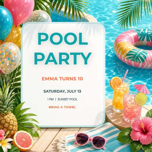 Preview for Pool Party Birthday Invitation Template