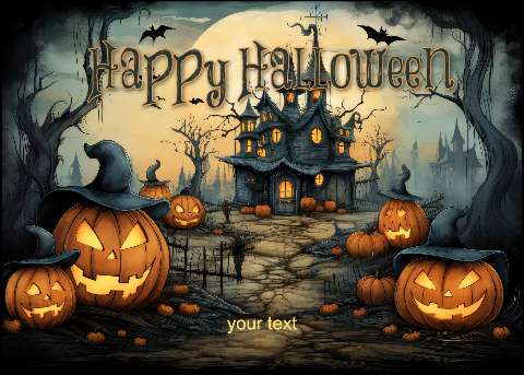 Preview for Halloween-haunted-house-pumpkins-halloween-post-template-7ff09