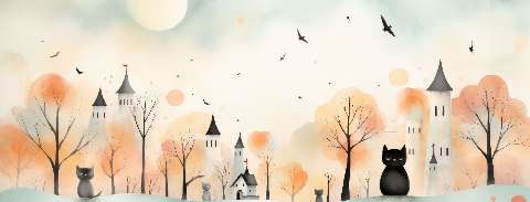 Preview for Halloween-village-watercolor-art-halloween-social-template-70825