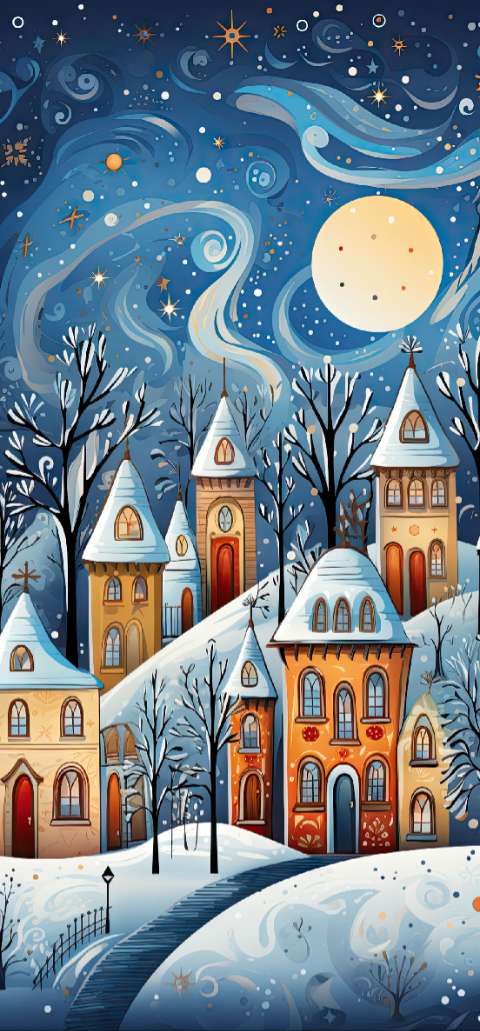 Preview for Whimsical-winter-village-art-christmas-phone-template-e8049