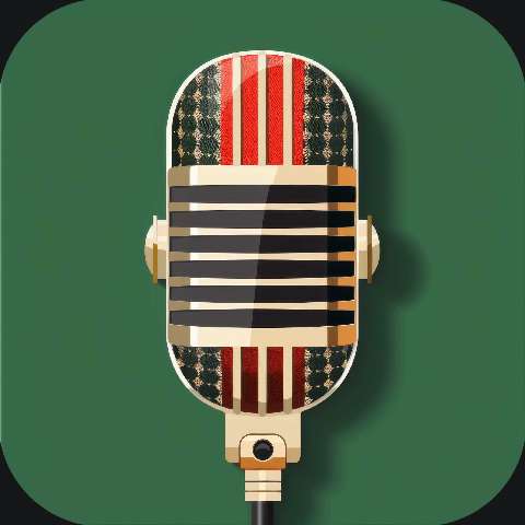 Stylized microphone shaped like an American flag on a green background