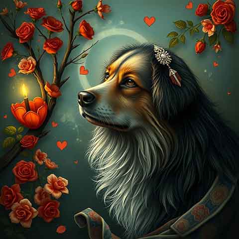 Preview for Dog With Roses And Hearts Template