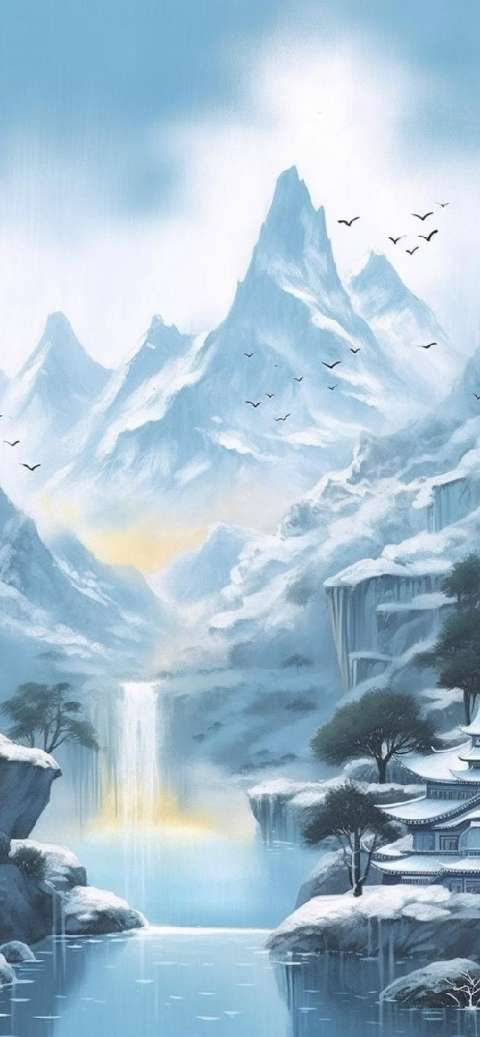 Preview for Serene-snowy-mountain-landscape-aiwallpaper-template-4e0ef