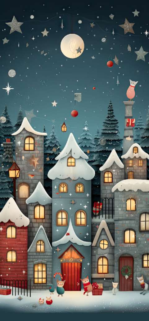 Preview for Whimsical-winter-village-illustration-christmas-phone-template-908e5