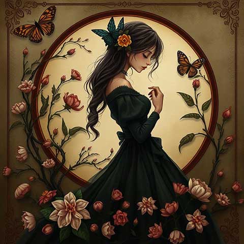 Preview for Woman-in-dark-dress-with-flowers-aifeatured-template-44221