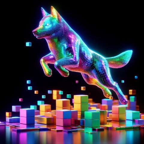 Preview for 3d Neon Wolf Jumping Over Cubes Template