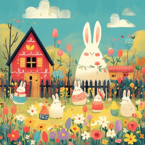 Preview for Easter Bunnies In A Vibrant Garden Template