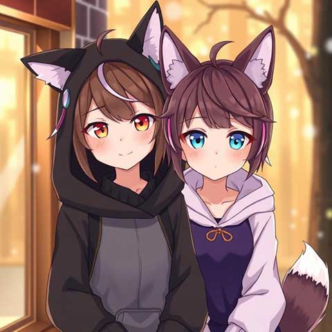 Preview for Anime-girls-fox-ears-aicartoon-template-72313
