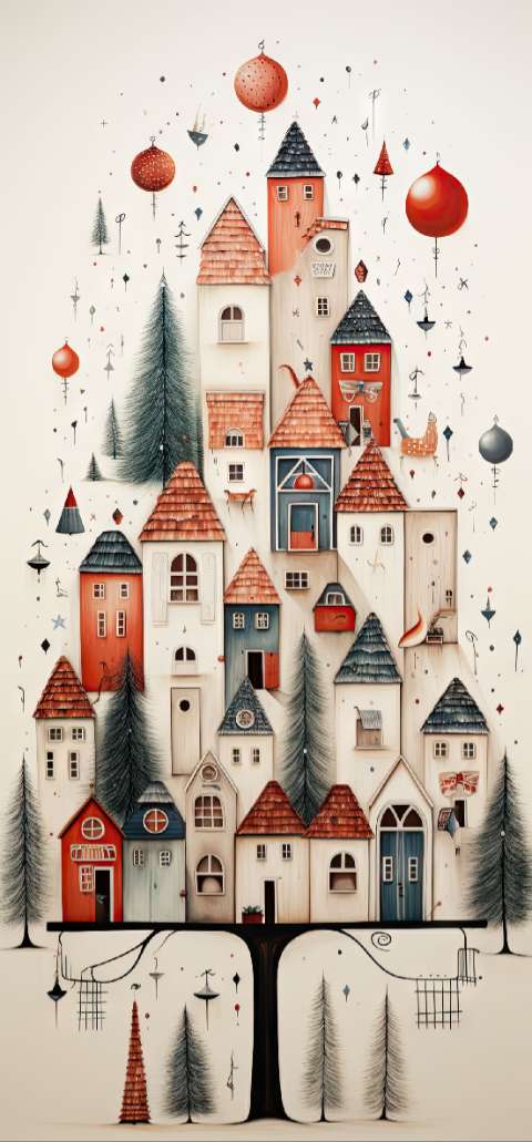 Preview for Whimsical-christmas-village-illustration-christmas-phone-templat-a4216