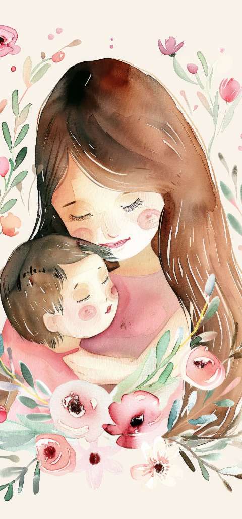 Preview for Mother And Child Watercolor Phone Wallpaper