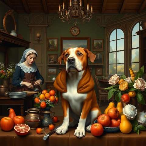 Preview for Dog-in-kitchen-with-fruits-aiartstyle-template-8c8c2
