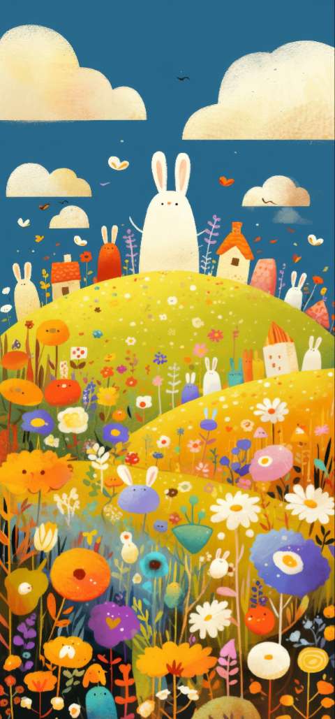 Preview for Whimsical Bunny Landscape Easter Phone Wallpaper
