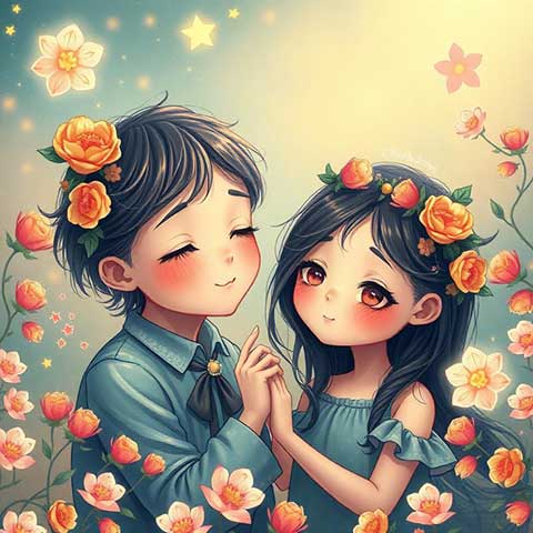 Preview for Cartoon-couple-with-flowers-aicartoon-template-d33f6