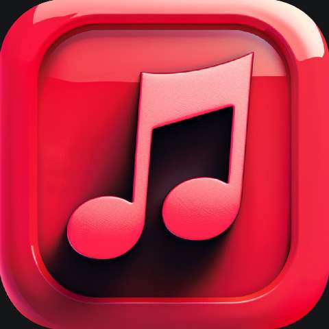 Glossy pink rounded square icon with a music note symbol
