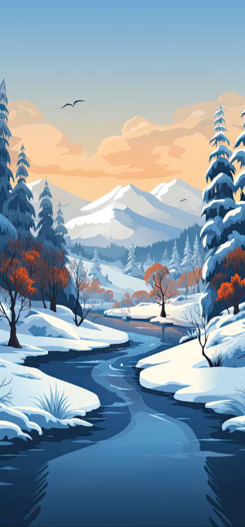 Preview for Serene-winter-landscape-illustration-christmas-phone-template-14f1e