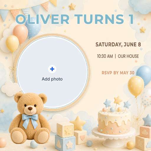 Preview for 1st Birthday Photo Holder Invitation Template