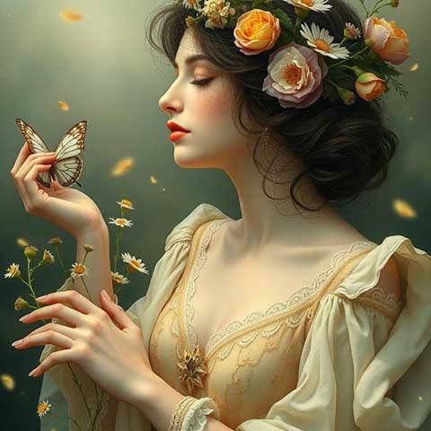 Preview for Serene-woman-with-butterfly-and-flowers-aistylized-template-935f9