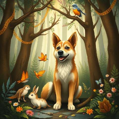 Preview for Serene-forest-scene-with-dog-aicartoon-template-e69d2