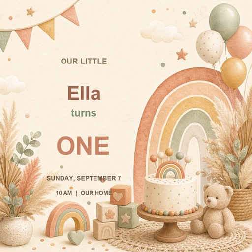 Preview for Rainbow First Birthday Invitation Template