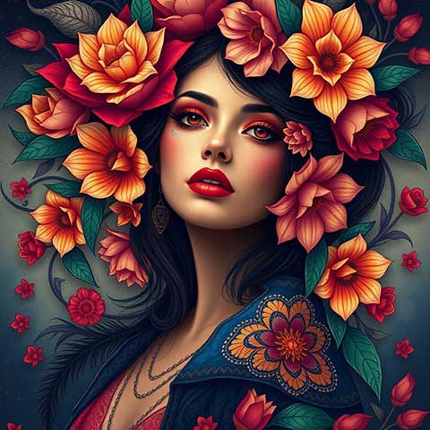 Preview for Floral-woman-portrait-aistylized-template-45fc9